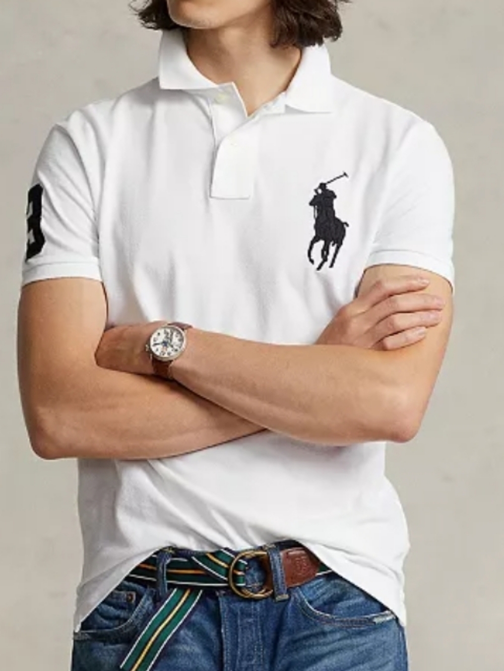 🆕️🏇RALPH LAUREN MESH POLO BIG PONY LOGO Classic Slim Fit, XL - Wht/Blue
